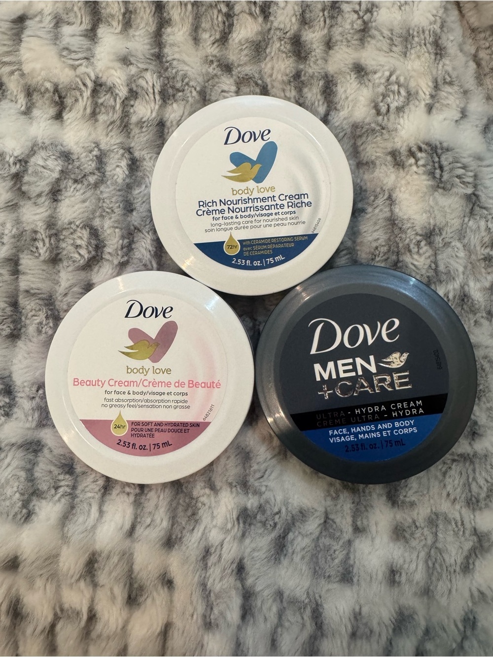 Dove Body Love & Men+Care Moisturizing Creams - White, Pink, Gray